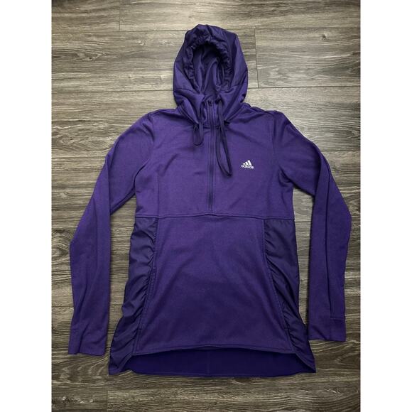 Adidas Sweatshirt Purple Hooded 1/2 Zip Pullover Nylon Panel Womens Size M - Picture 1 of 7